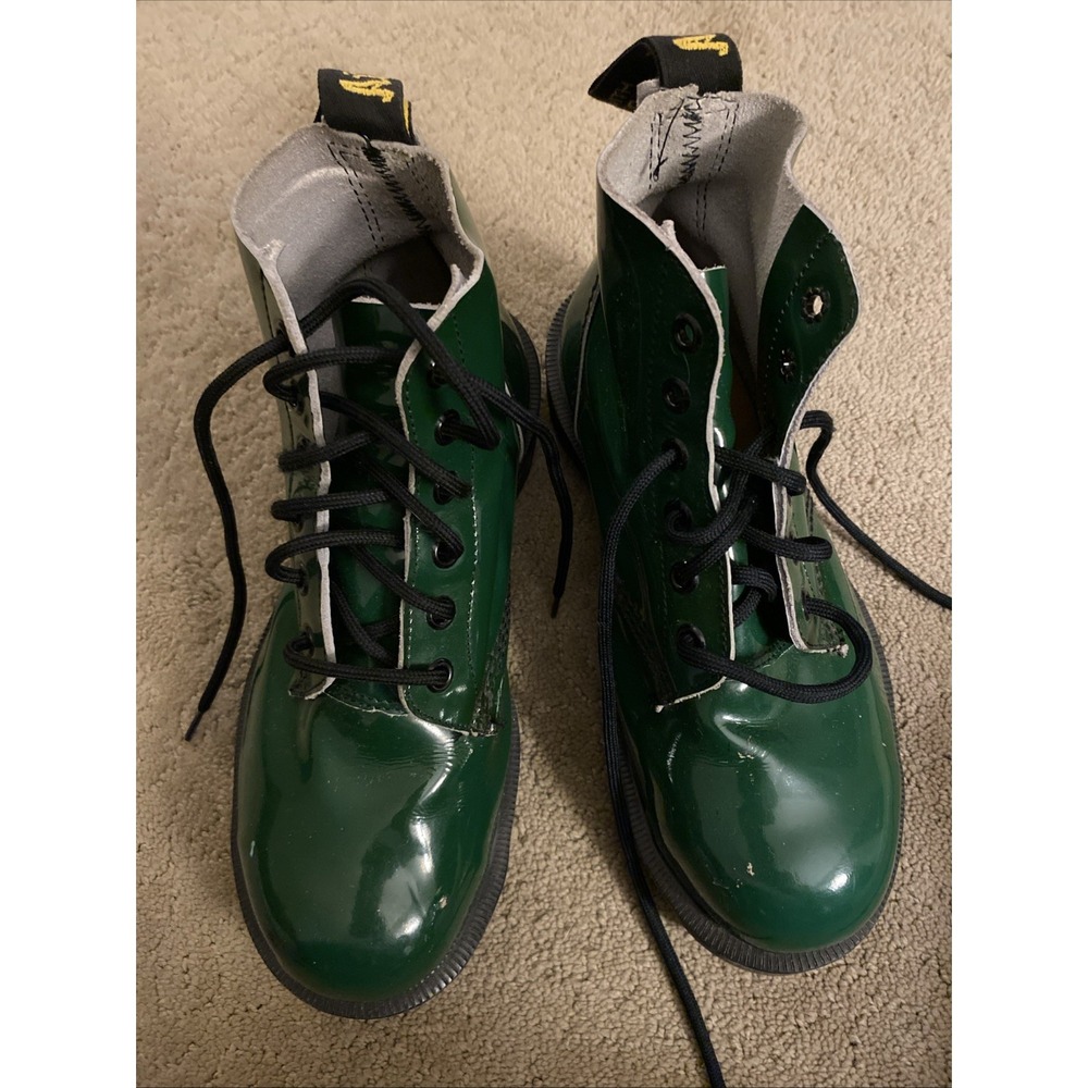 VINTAGE 1990'S SHINY GREEN DR. MARTENS AIRWAIR BOUNCING SOLES SIZE 4 - Picture 2 of 16
